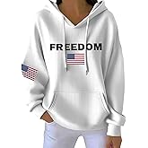 IEPOFG Women's Freedom American Flag Printed Hoodie Long Sleeve Turning Point Hooded Sweatshirt A True Patriot Pullover Top