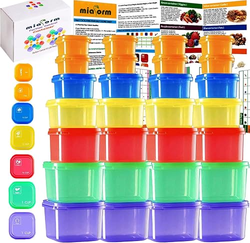 Portion Control Square Multi Color Container Set Portion Control Container and Food Plan (Labeled 28 Pcs) - 21 Day ...