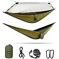 G4Free Large Camping Hammock with Mosquito Net 2 Person Pop-up Parachute Lightweight Hanging Hammocks Tree Straps Swing Hammock Bed for Outdoor Backpacking Backyard Hiking