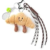 Croissant Keychain - Plush Croissant Bag Charm, Cute Smiling Bread Rope Bag Charm, Soft Fluffy Stuffed Keychain for Bag and Key, Unique and Playful Foodie Gift