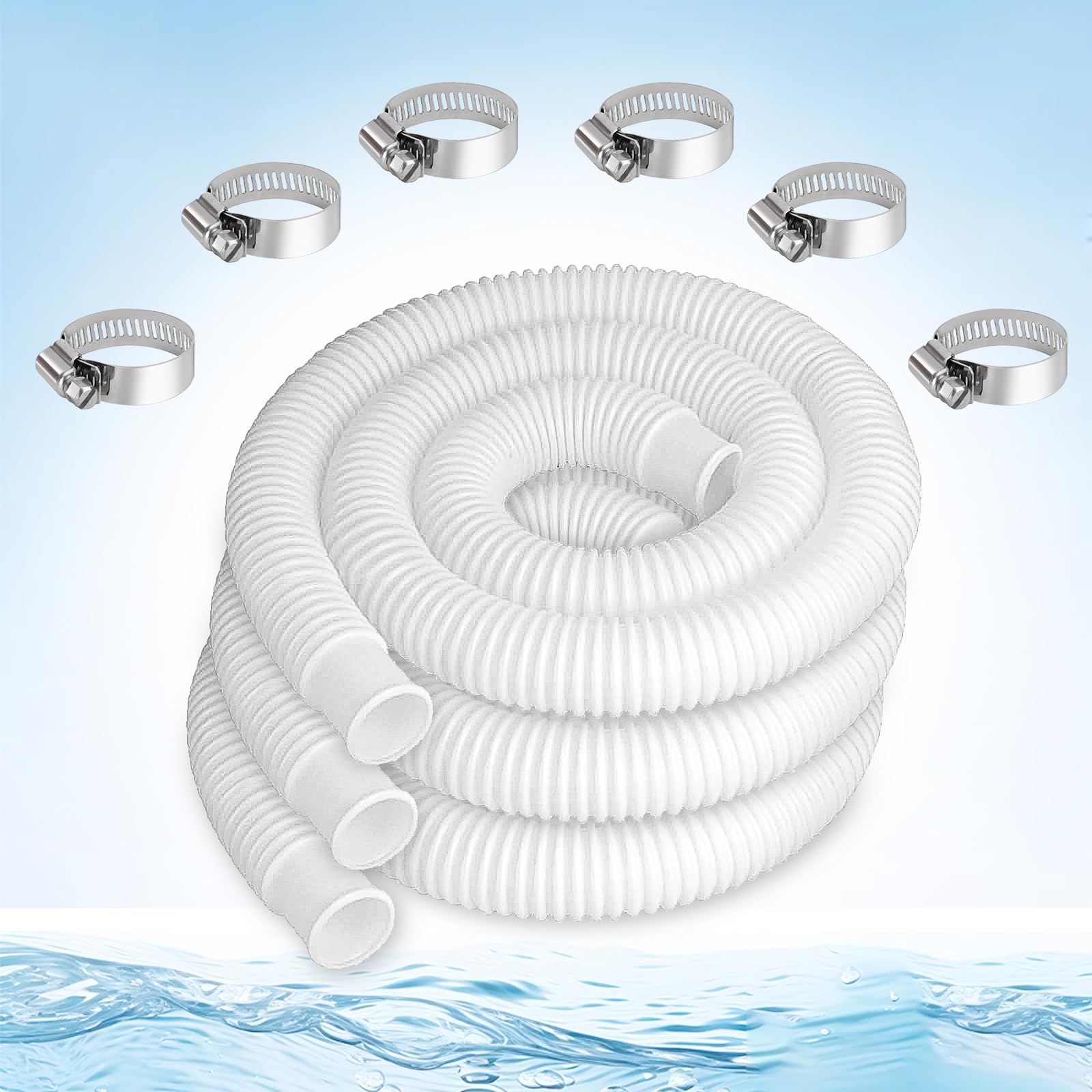 Photo 1 of 1-1/2-InchPool Hoses for Intex Pool Skimmer Surface Skimmer Pool Pump Pool Filter, 1.5” x 59” Pump Hoses Tubes for Above Ground Pool Sand Filter, 2 Pack with 4 Hose Clamps (White -3 Pack)