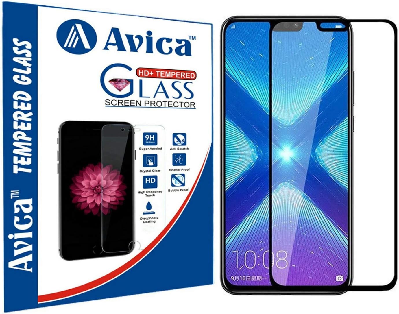 AVICA® Edge to Edge Full Glue Black 5D Curved Full Front Body Covered Tempered Glass Screen Protector for Huawei Honor Y9 (2019)