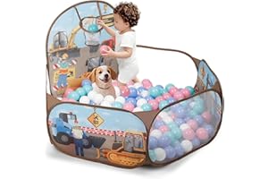 ZimiTeda Excavator Kids Ball Pit for Toddler with Basketball Hoop Foldable Pop-Up Baby Ball Pool for Girls Boys Indoor & Outdoor Game 47.24"/120cm Wide Plyahouse Tent (Balls NOT Included)