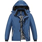 MoFiz Boys Waterproof Skiing Jacket Kids Hooded Fleece Winter Snowboard Jackets Windproof Warm Outerwear with Zip Pockets
