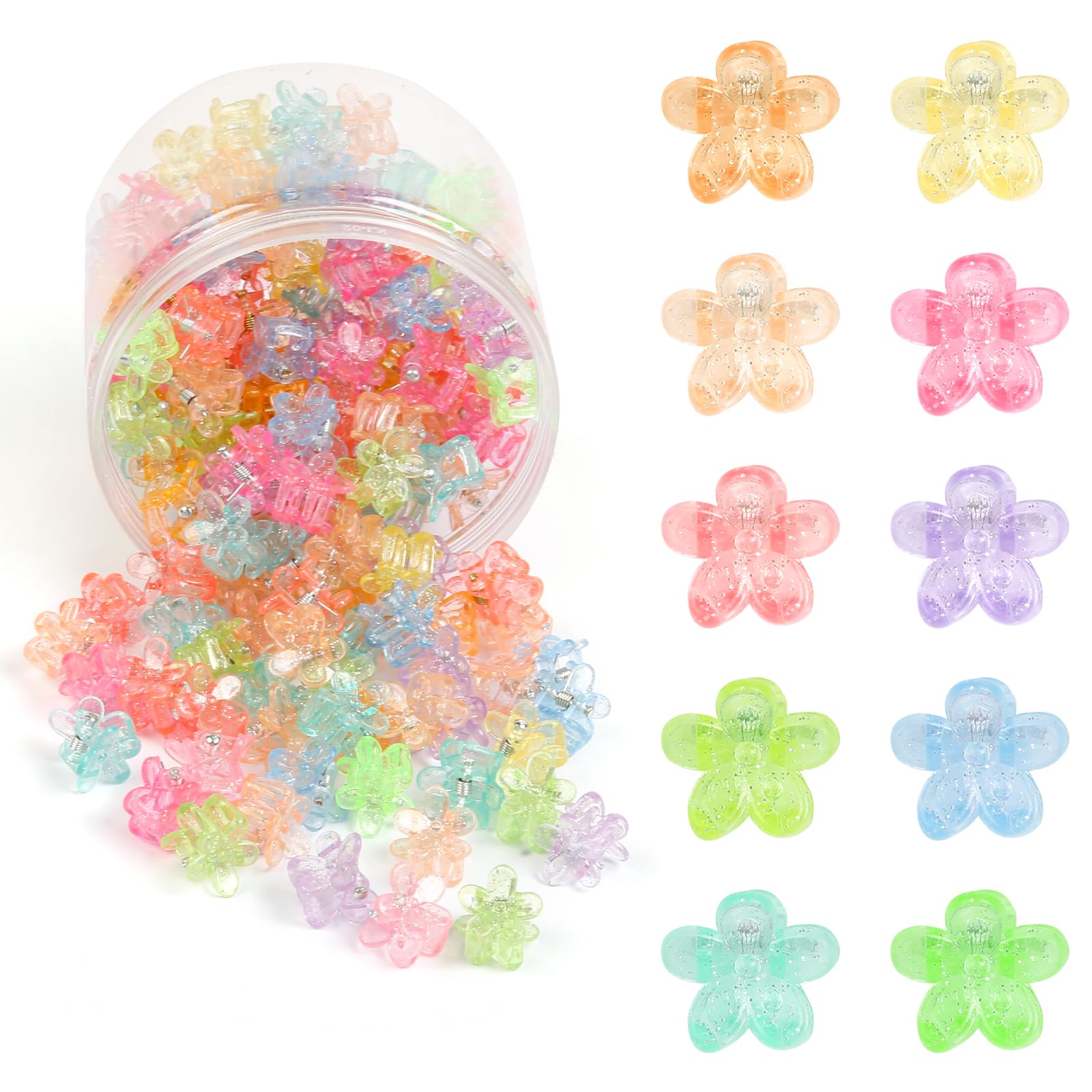Photo 1 of 100Pcs Mini Flower Hair Clips Women Girls, Colorful Small Claw Clips Strong Grip Glitter Baby Hair Clip Cute Jaw Clips for Fine Hair Toddle Hair Accessories
