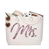 ELEGANTPARK Future Mrs. Large Bride Tote Bag Personalized Wedding Bachelorette Bridal Shower Gifts Shoulder Bag Rose Gold Sequin with Interior Pocket Jute