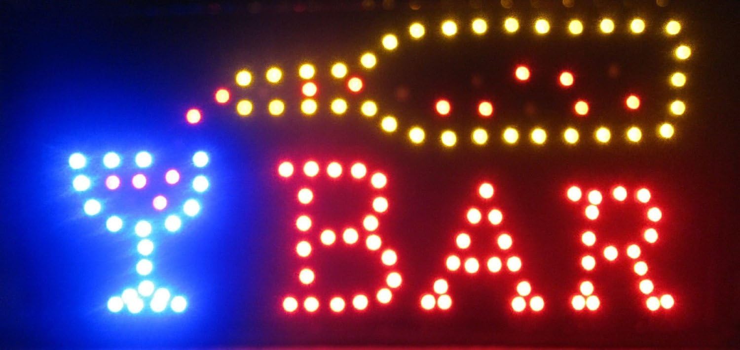 2xhome - Open Bar Led Neon Business Motion Light Sign. On/Off with Chain 19x10