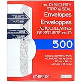 Top Flight PSTF10NWT #10 Envelopes, Strip & Seal, Security Tinted, White Paper, 24 lb, 500 Count