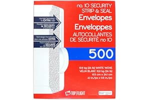 Top Flight PSTF10NWT #10 Envelopes, Strip & Seal, Security Tinted, White Paper, 24 lb, 500 Count