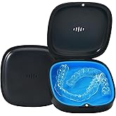 Slim Retainer Case Aligner Case Vent Holes Removable Silicone-Black Blue | Compact Pocket Size,Magnetic Closure,Easy Storage,Easy Clean,Portable Travel,Sturdy &amp; Durable,Loss Guard,Sanitary Safe