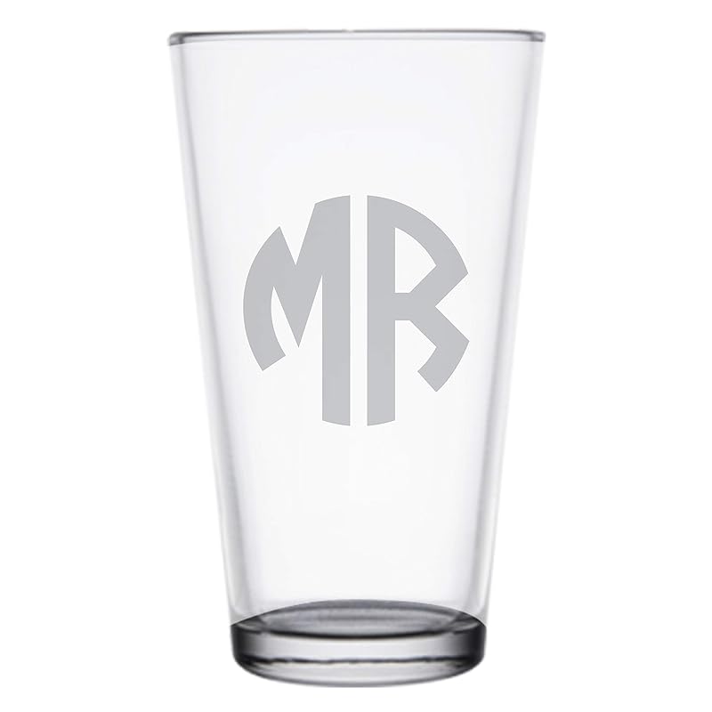 Custom Engraved Monogram Pint Glass 16 oz, Personalized Pint Glasses for Him