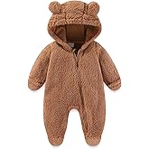 UVIPC Newborn Baby Bear Fleece Outfit Footie Jumpsuit Winter Romper Snowsuit outfit Bear Suit Warm Hooded Outfits