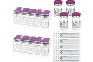 Threlaco 20 Pcs 5ml Sealed Sterile Empty Vials with Self Healing Injection Port Glass Penicillin Bottle with 20 Label Sticker