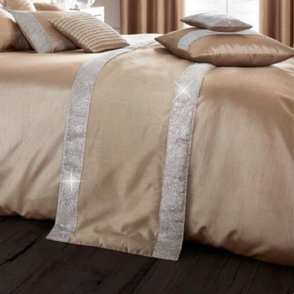 Oxy Quilted Bed Runner Fancy Diamante Luxurious Modern Bedding (Latte