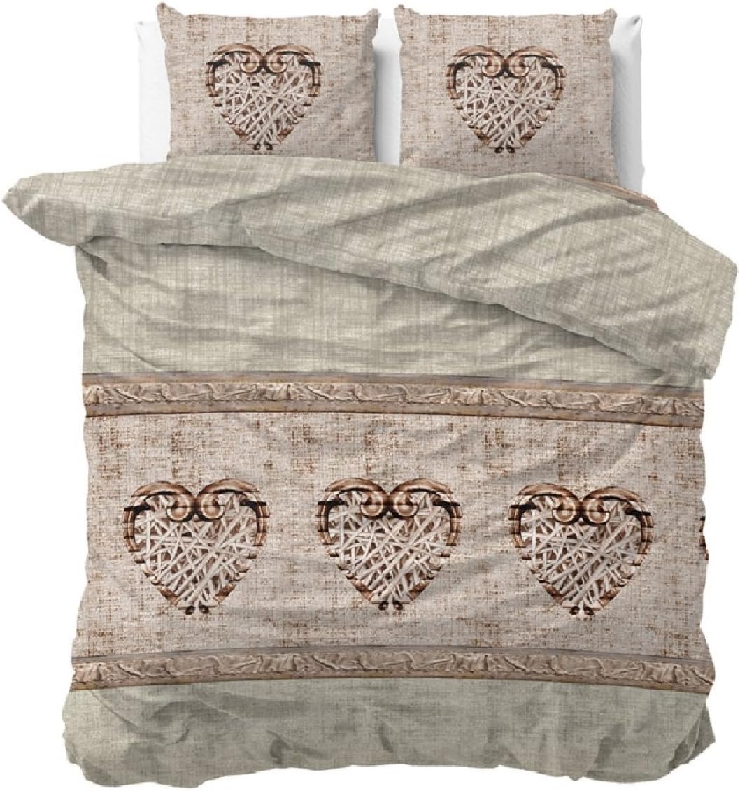 Bedding Set Duvet Cover and 2 Pillowcases Vintage Hearts 240 x 220 cm Taupe taupe
