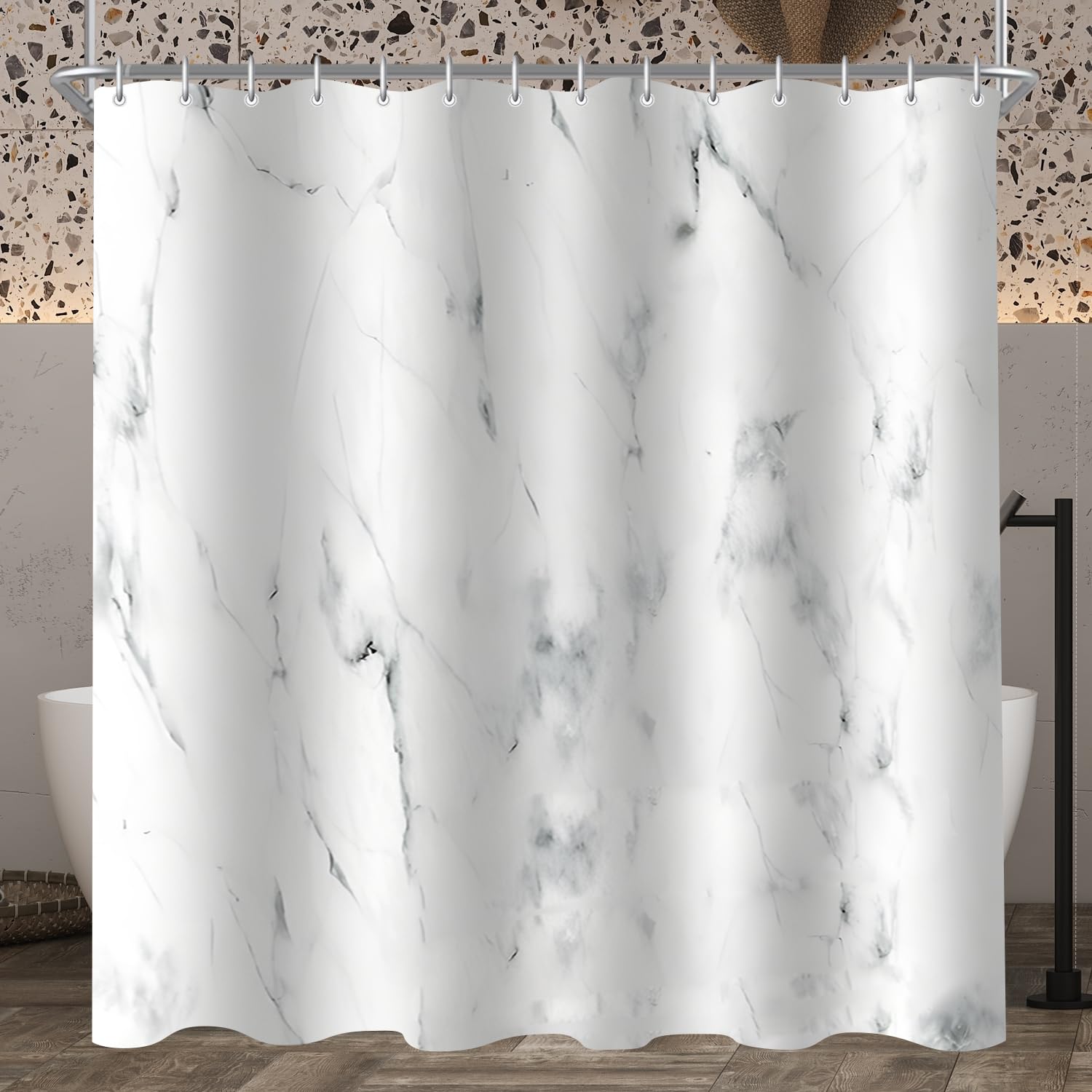 Lerores Shower Curtain, 100 x 200 cm, Marble, Weighted Hem, Anti-Mould Textile, Waterproof, Washable Polyester Fabric Bath Curtains with 6 Eyelets and Shower Curtain Rings for Bathroom, Bathtub
