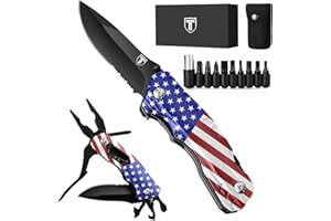 TRSCIND Multitool Pocket Knife American Flag, US Flag Folding Knife, Patriotic Christmas Stocking Stuffers American Gifts for Men Him Dad Husband, Cool Gadgets for Survival Fishing, Camping Accessories