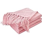 CozeCube Chenille Throw Blanket for Couch, Cozy Plush Fuzzy Decorative Pink Blanket with Fringe Tassels, Lightweight Throws for Bed Sofa Gift Home Decor, 60"X80"