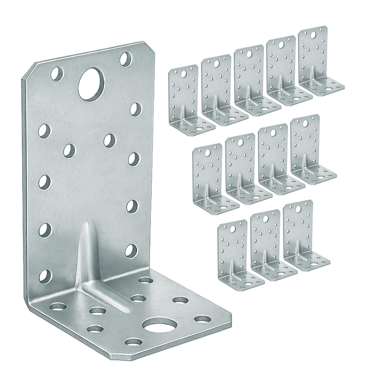 OMIDEAS 12 x Angle Brackets (90 x 50 x 55 x 2.5) Heavy Duty Corner Sleeper Bracket with Beading Timber Wood Metal Joining Fixing L Galvanised Steel Sheet Connector