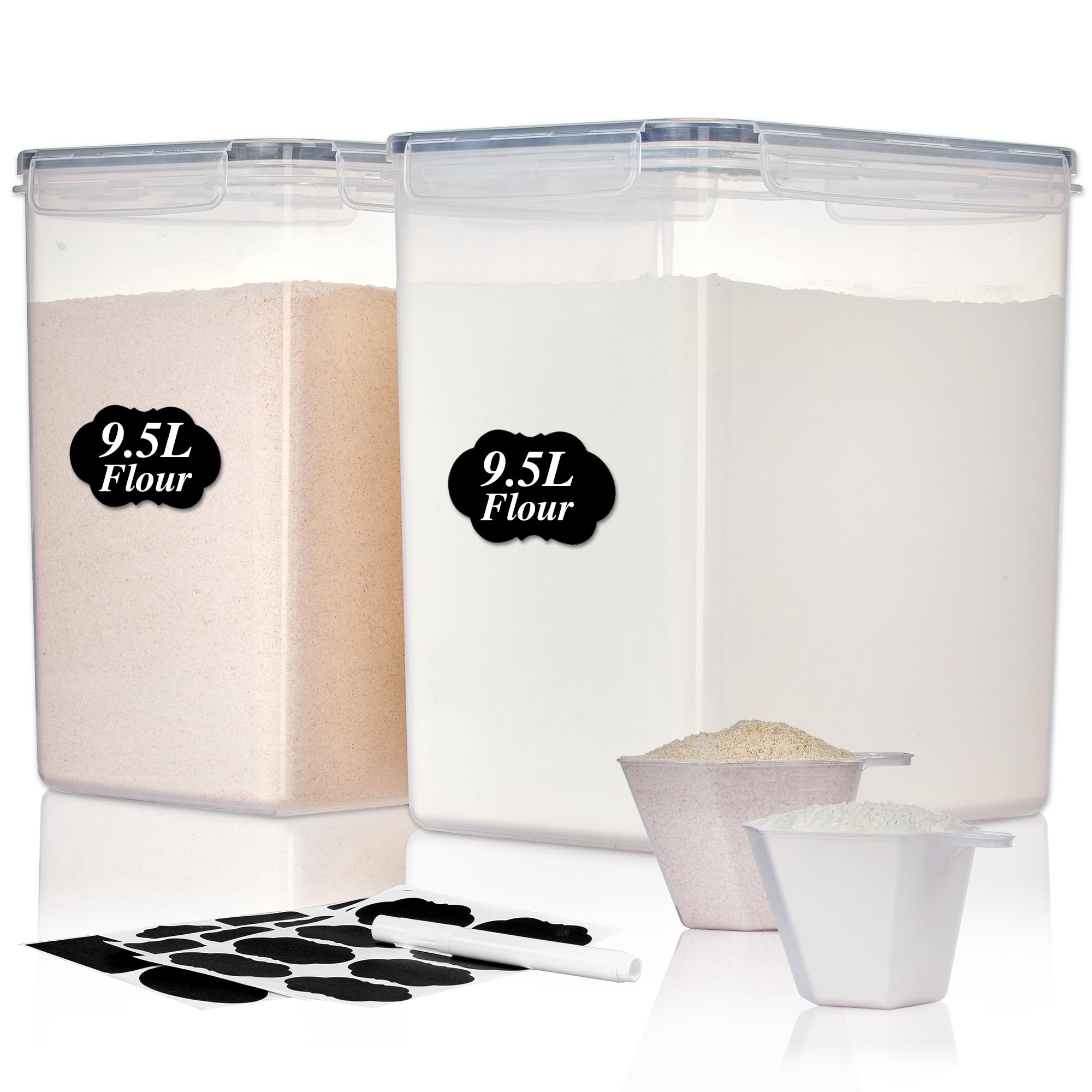 Vtopmart 9.5L 2 Pack Extra Large Flour Sugar Storage Containers for 25lbs flour, Airtight Kitchen Pantry Organization Canisters with Lids for Bulk food, Rice, Baking Supplies, BPA Free, Black Image Vtopmart 9.5L 2 Pack Extra Large Flour Sugar Storage Containers for 25lbs flour, Airtight Kitchen Pantry Organization Canisters with Lids for Bulk food, Rice, Baking Supplies, BPA Free, Black Image