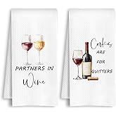 HSIASHENG Wine Kitchen Towels, Wine Lover Gifts for Women Men Dish Tea Towels, Corks are for Quitters Decorative Hand Towel for Kitchen Bar Cart, 16x24 Inch Set of 2