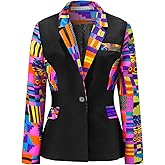 SHENBOLEN Women African Print Coat Notched Lapel Pocket Blazer Jacket