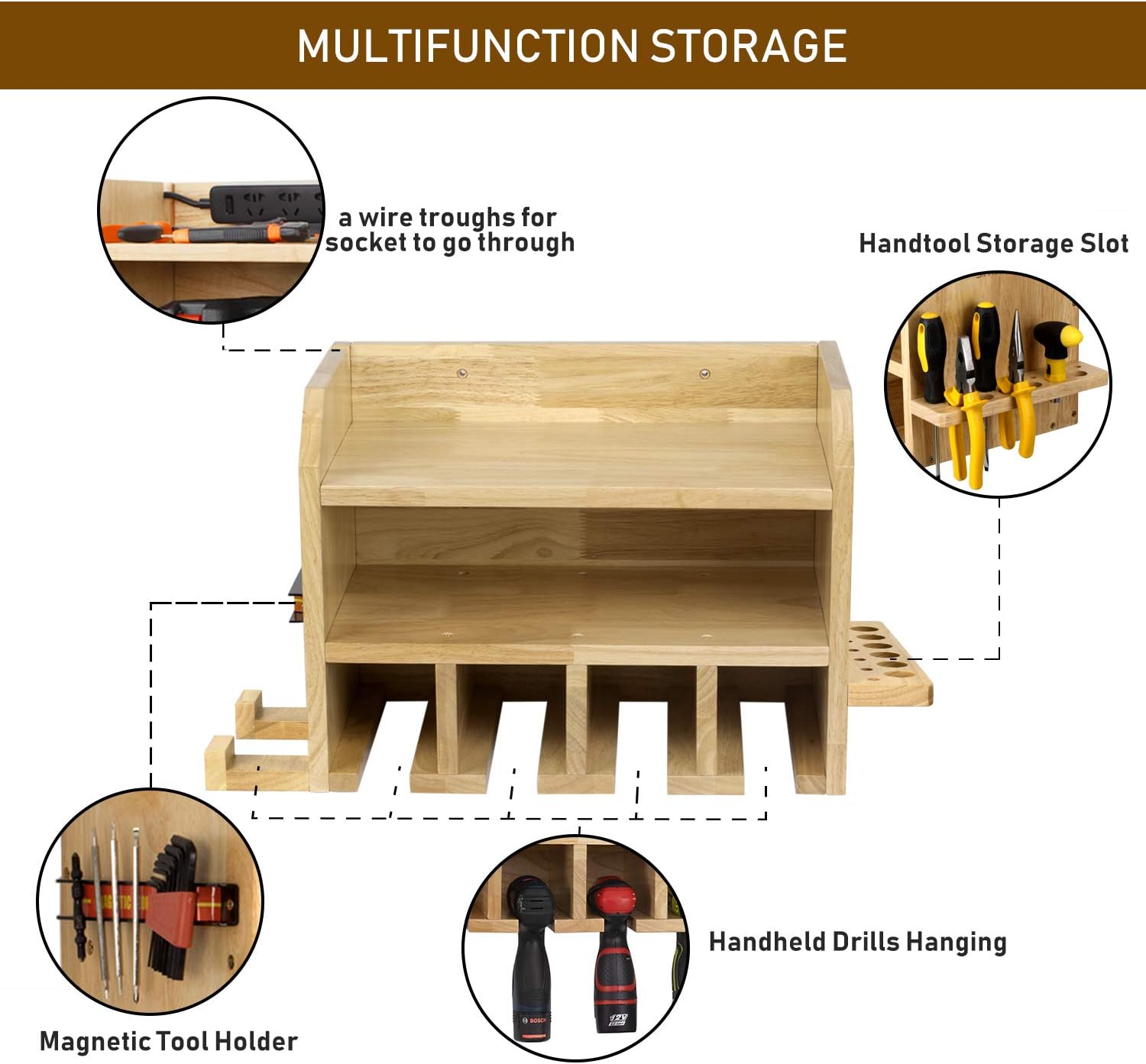 Power Strip Is Not Included Screwdriver Cordless Drill Organizer Wooden Power Tool Charging Station 4 Drill Hanging Slots Simesove Power Tools Storage And Cabinets Wall Mount Tools Garage Storage Stands Power Hand