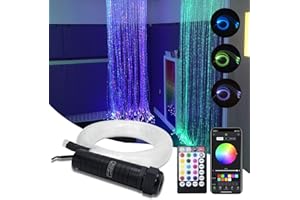 AMKI 6W RGBW Fiber Optic Curtain Light Kit, Bluetooth Waterfall Curtain Light for Window Kid Children Sensory Room Home Decoration with Flash Point Fiber Optic Cables 200strands 0.03in/0.75mm 6.5ft/2m