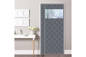 Anze Magnetic Thermal Insulated Door Curtain, Fits Door Size 36" X 80" Winter Door Cover with Visible Panel, Waterproof Fabric Filled with Thick Cotton Windproof Insulation Door Blanket, Gray