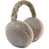 RUIKUNA Earmuffs Women Winter Black Ear Covers Foldable Fluffy White Ear Warmers Girls Cute Ear Muff Headbands Big