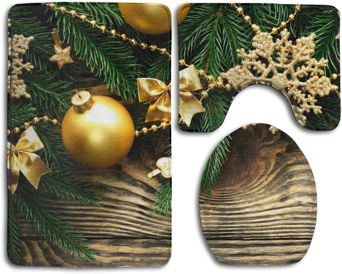 Bobo Shop Bathroom Rug Mats Set 3 Piece Yellow Christmas Tree Ornaments Print Non Slip Bath Rugs Toilet Seat Cover Contour Mat Amazon Co Uk Kitchen Home