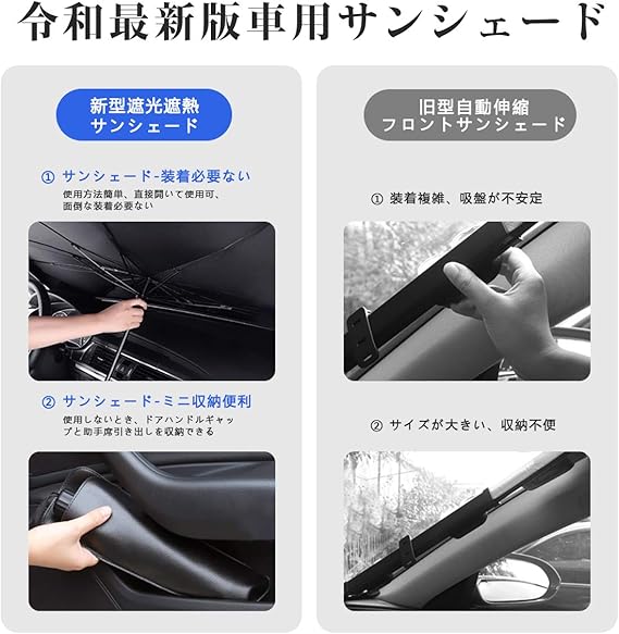 Amazon Maybret 21年令和最新版 車用 サンシェード 車用パラソル 傘 車 フロント サンシェード 日よけ 折りたたみ 遮光 遮熱 放熱効果倍増 Uv紫外線カット 車中泊 仮眠 プライバシー保護 暑さ対策 簡単取付 中大型suv Mpv適用 収納ポーチ付き 125 65cm