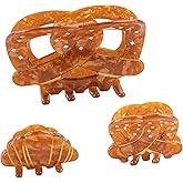 Framendino, 3 Pack Bread Hair Claw Clips Funny Food Pretzel Shaped Jaw Clip Small Croissant Claws Barrettes for Women