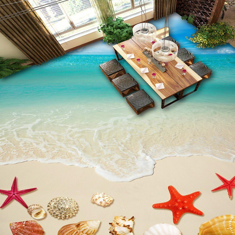 Malilove High Quality Yellow Beach Blue Sea Floor Painting Living Room Cafe Hotel Nursery Floor Wallpaper Mural