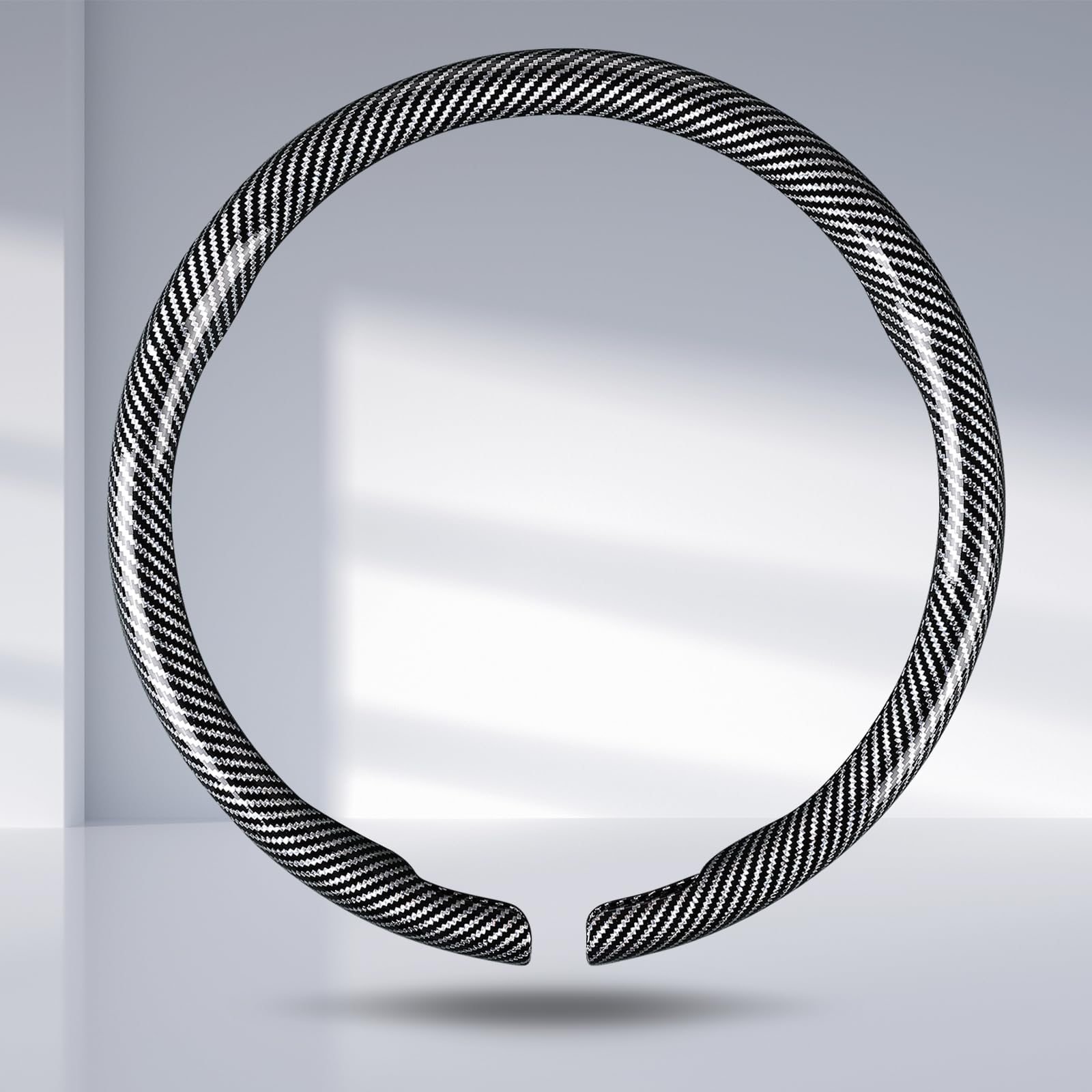 Photo 1 of Car Steering Wheel Cover Carbon Fiber Snap On Steering Wheel Accessories Wrap 14.5-15 inch Universal Grip Anti-Skid Protector, Glossy Silver