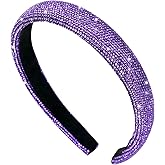 Vin Beauty Rhinestone Headband Glitter Non-Slip Wide Headband Solid Hair Band Purple Cute Hairbands Bridal Hair Hoop Wedding Hair Styling Accessories for Women Girls