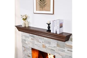 TECANA Wood Fireplace Mantel - 60 Inch Rustic Floating Mantel Shelf for Living Room, Wall-Mounted Solid Fireplace Mantle Decor for Bedroom, TV, Books, Walnut