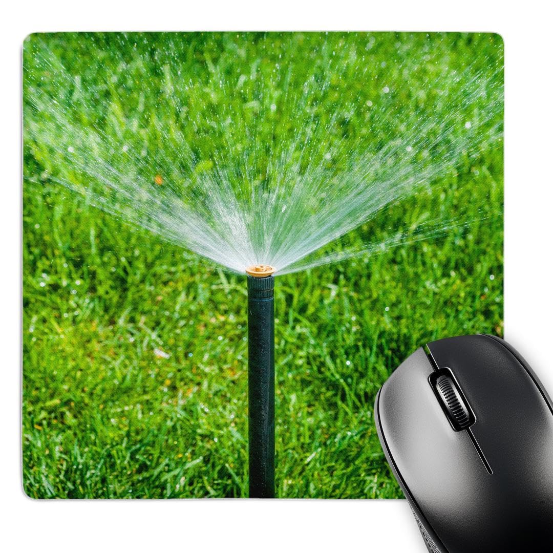 3dRose mp_271819_1 8/8-Inch"Watering The Green Lawn On A Hot Spring Day Water Sprays/Black Tube" Mouse Pad - Multi-Colour
