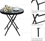 PHI VILLA Folding Side Table, Round Patio Table, Black Grid Design view 6