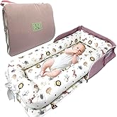 UGRASEA Baby Lounger, Foldable Portable Infant Lounger, Baby Nest Cover, Suitable for 0-24 Months Newborn Baby Lounger,Home Travel Dual-Purpose Baby Nest（Pink Zoo）