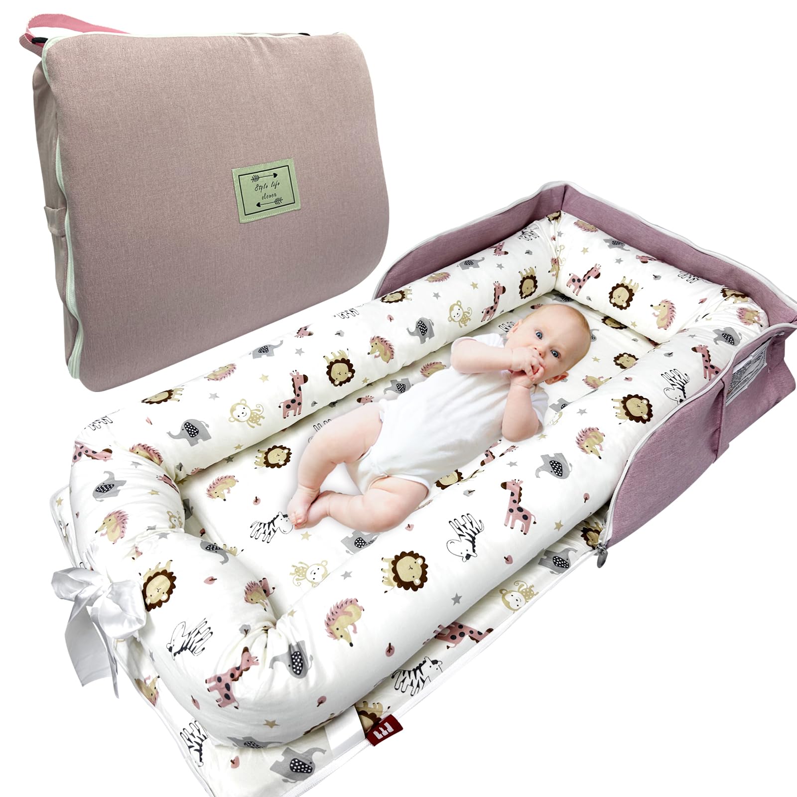 Photo 1 of Baby Lounger, Foldable Portable Infant Lounger, Baby Nest Cover, Suitable for 0-24 Months Newborn Baby Lounger,Home Travel Dual-Purpose Baby Nest?Pink Zoo?