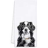 OSLYSOF Funny Bernese Mountain Dog Kitchen Towels, Bernese Mountain Dog Gifts Dish Tea Towels, Black and White Pet Lovers Gifts Hand Towel for Kitchen, Coffee Bar Station Decor, 16x24 Inch