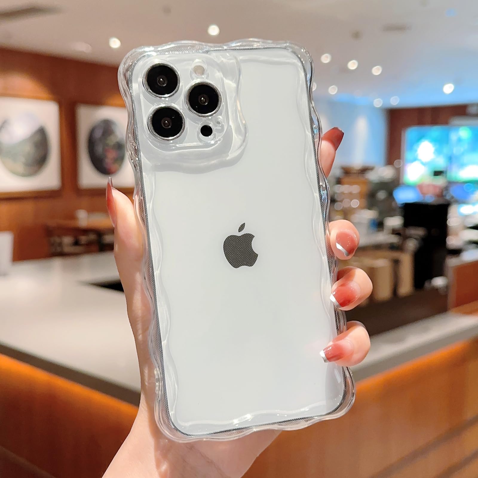 QLTYPRI for iPhone 15 Case, Cute Curly Wave Frame Shockproof Phone Cover for Women Girls, Glossy Soft Silicone Aesthetic Phone Case for iPhone 15 - Clear