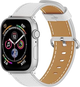 ARTCHE Multi-Color Options Leather Watch Band Compatible with Apple Watch, Sports Watch Bands Replacement Straps 38mm 40mm for iWatch Series 1, 2, 3, 4, 5, 6, SE, for Men and Women, White
