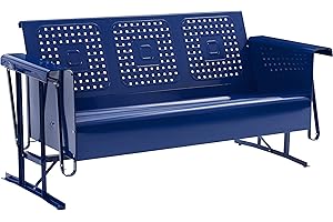 Crosley Furniture Bates Retro Metal Outdoor Sofa Glider, 3-Person Rocking Patio Bench for Porch, Deck, Navy Gloss