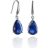 Namana Pear Drop Earrings for Women, Teardrop Earrings for Women with Blue, Pink, Red, Green, Sky Blue, or Clear Stones in a Pear Cut, Dangle Earrings for Women with Giftbox