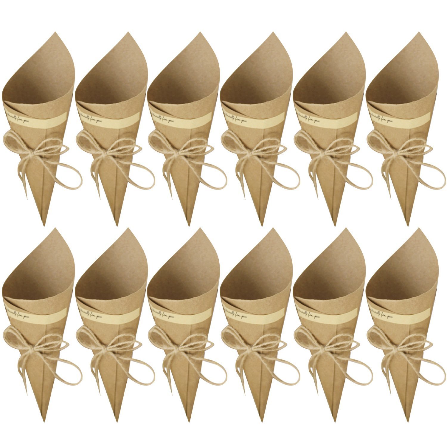 50 Pcs Wedding Confetti Cones, Retro Kraft Paper Cones Bouquet Candy