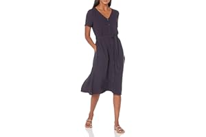 Amazon Essentials Women's Short-Sleeve Midi Button Front Tie Dress