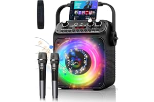 OMEYO Karaoke Machine for Adults, Portable Karaoke System with 2 Wireless Microphones, 40W Speaker with DSP, Echo & Reverb, 7-Colorful Light Modes, Home Party & Outdoor Singing