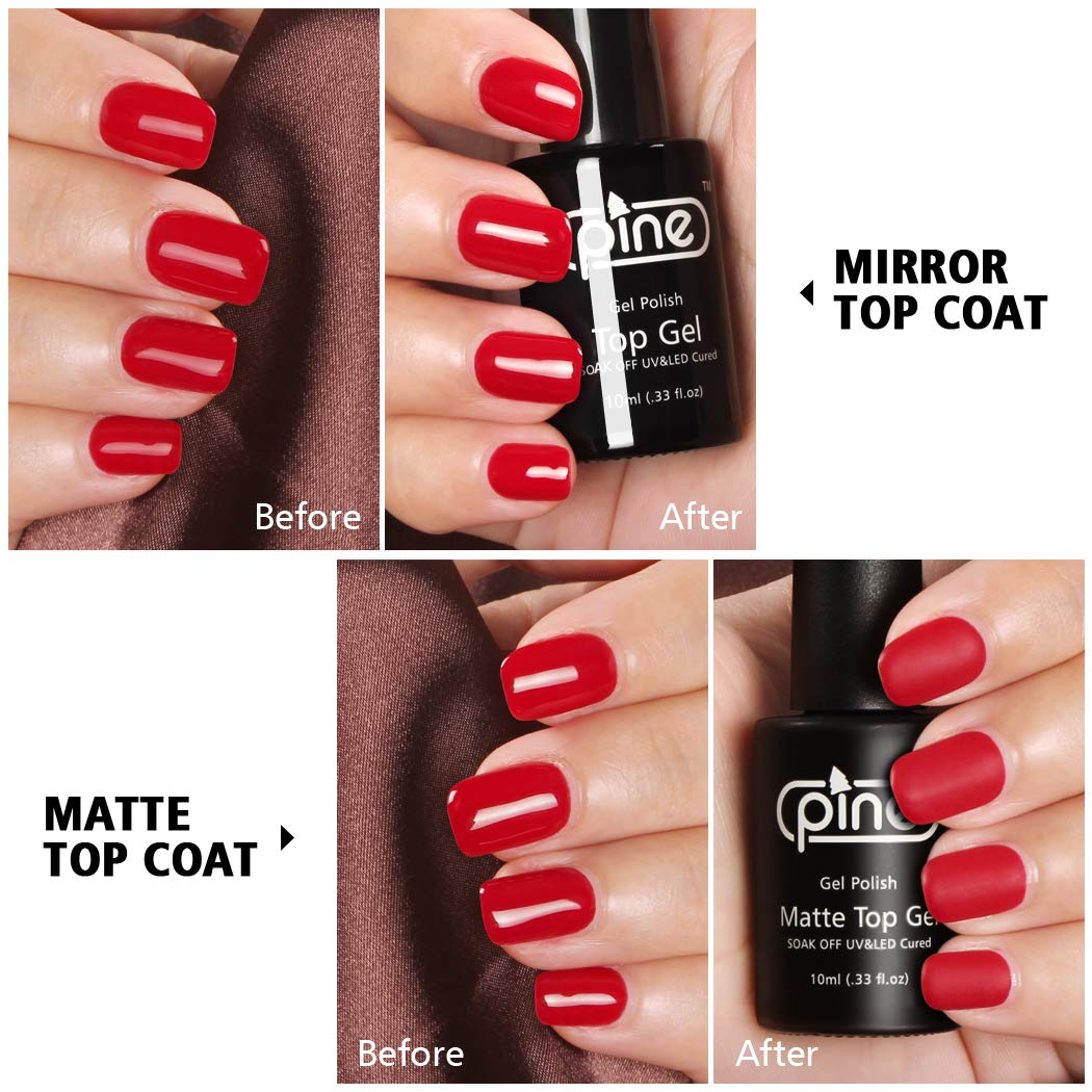 Pine No Wipe High Glossy Top Coat Matte Top Coat and Base Coat Gel Nail Polish Set 3x10ml Soak Off UV LED Gel for Long Lasting Gel Manicure : Beauty